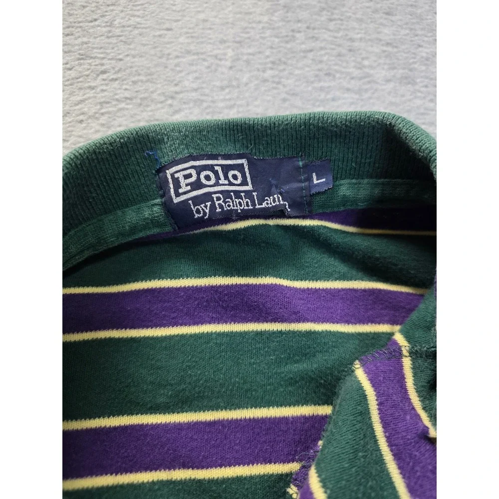 Polo Ralph Lauren Mens Striped Polo Shirt Green Purple Yellow‎ Size L S/S